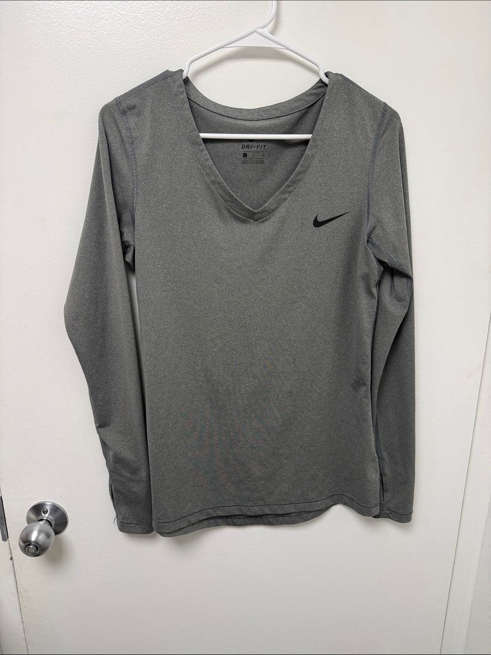 Nike Gray Dri-FIT V-Neck Long Sleeve Top